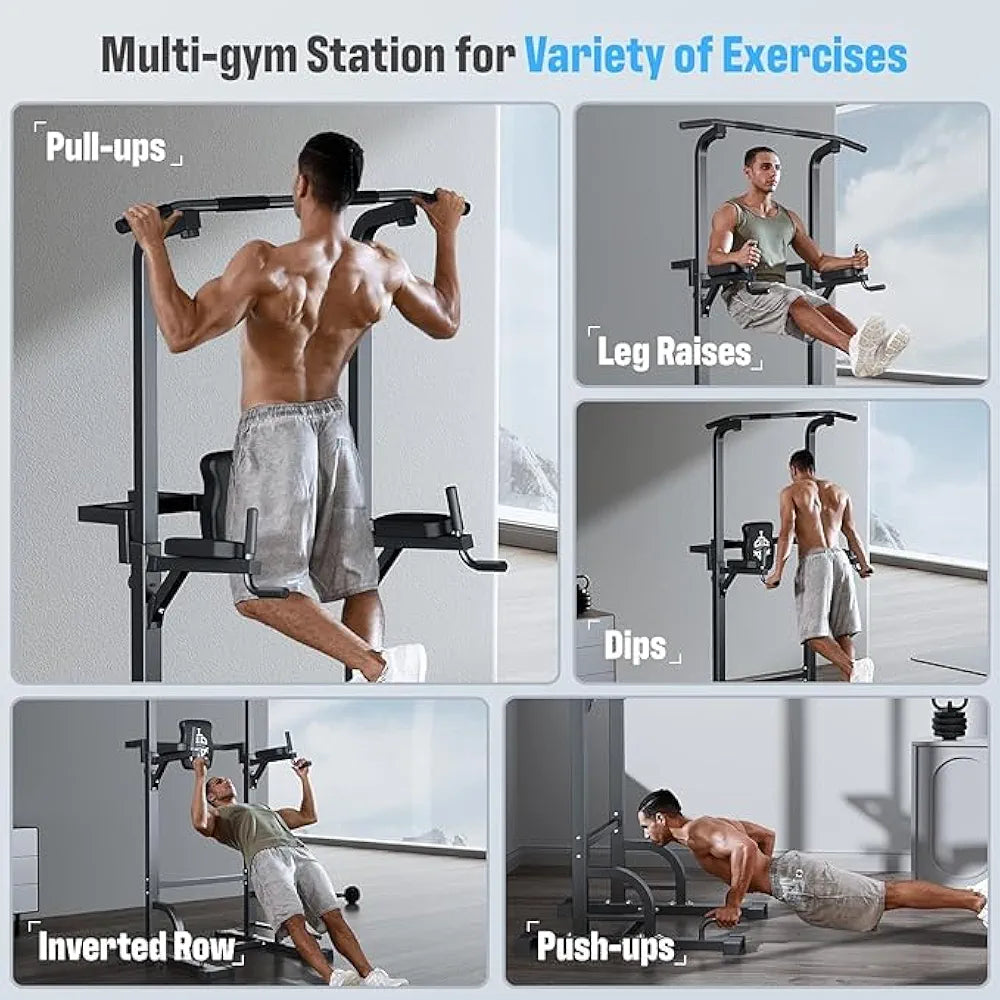 Pull up Bar Multi-Function Power Tower Dip Station Core Training Fitness Equipment Rack with Backrest and Resistance Band Home Use Training Equipment. 20 kg