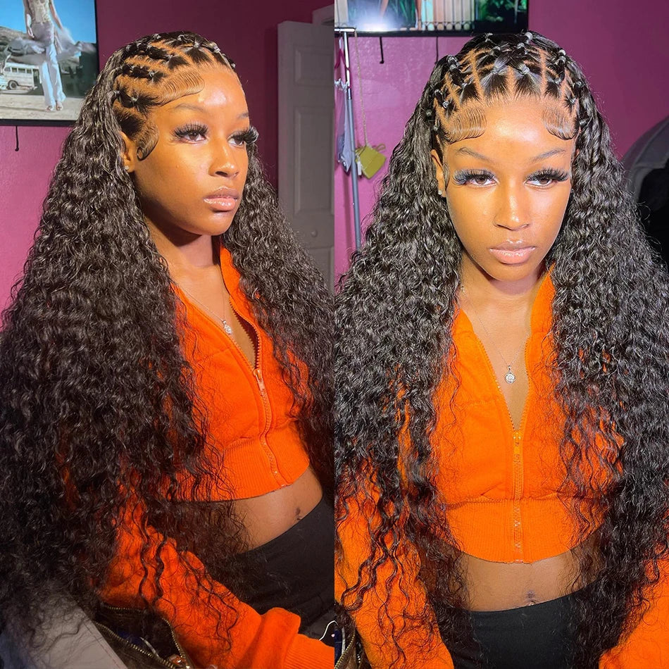 300% High Density Loose Deep Wave 40Inch 13x6 13x4 HD Lace Frontal Human Hair Wig Full Glueless Ready To Go Preplucked Curly Wig