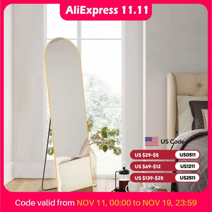 JHK Full Body Wall Mirror 59"x16" Standing Hanging or Wall-Mounted Mirrors with Stand Aluminum Alloy Frame For Bathroom Bedroom