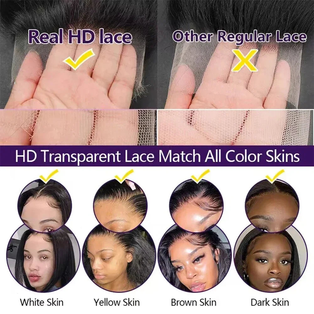 200 Density 13x4 13x6 Full Frontal 360 HD Transparent Lace 40 46 Inch Long Straight 5x5 Closure Human Hair Pre plucked Wigs