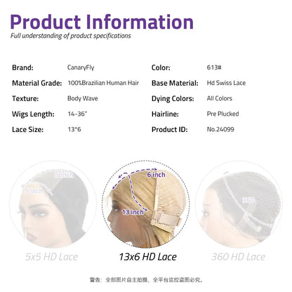 613 Blonde Body Wave 200% 13x6 HD Lace Frontal Human Hair Wigs 38 40 Inches Honey Colored Lace Closure Front Wig For Black Women