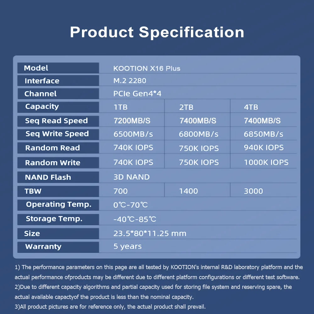 KOOTION X16Plus SSD NVMe M2 1TB 2TB 512GB Internal Solid State Hard Disk PCIe 4.0x4 2280 SSD M.2 Drive for PS5 Laptop PC
