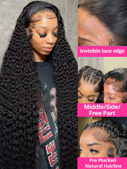 300% High Density Loose Deep Wave 40Inch 13x6 13x4 HD Lace Frontal Human Hair Wig Full Glueless Ready To Go Preplucked Curly Wig