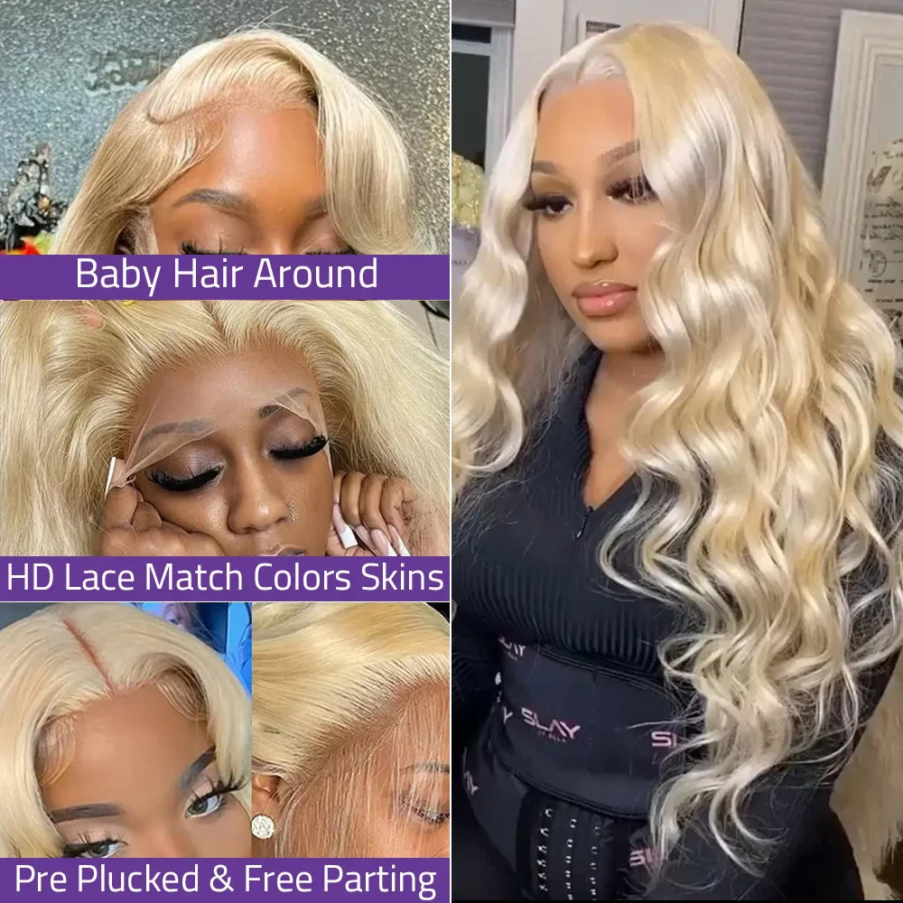 613 Blonde Body Wave 200% 13x6 HD Lace Frontal Human Hair Wigs 38 40 Inches Honey Colored Lace Closure Front Wig For Black Women