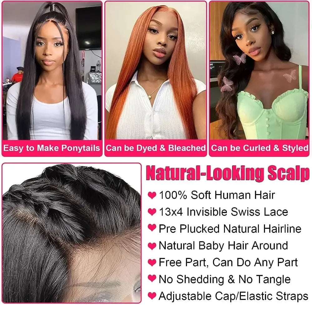 200 Density 13x4 13x6 Full Frontal 360 HD Transparent Lace 40 46 Inch Long Straight 5x5 Closure Human Hair Pre plucked Wigs