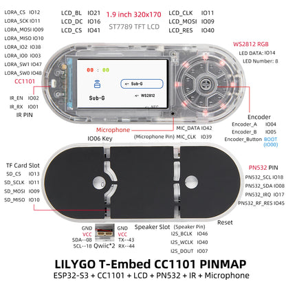 LILYGO® T-Embed ESP32-S3 CC1101 Low-Power Sub-1 GHz RF Transceiver PN532 NFC RFID I2C Module LCD Board Built-in Battery 1300mAh