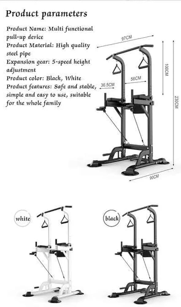 Pull up Bar Multi-Function Power Tower Dip Station Core Training Fitness Equipment Rack with Backrest and Resistance Band Home Use Training Equipment. 20 kg