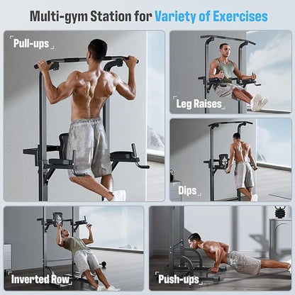 Pull up Bar Multi-Function Power Tower Dip Station Core Training Fitness Equipment Rack with Backrest and Resistance Band Home Use Training Equipment. 20 kg